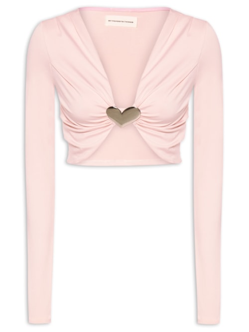 Blusa Feminina Manga Longa Com Decote – Rosa