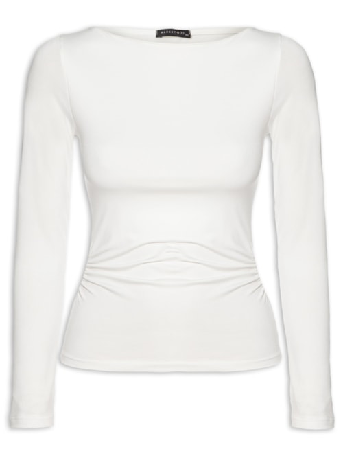 Blusa Feminina Manga Longa Com Drapeado – Off White