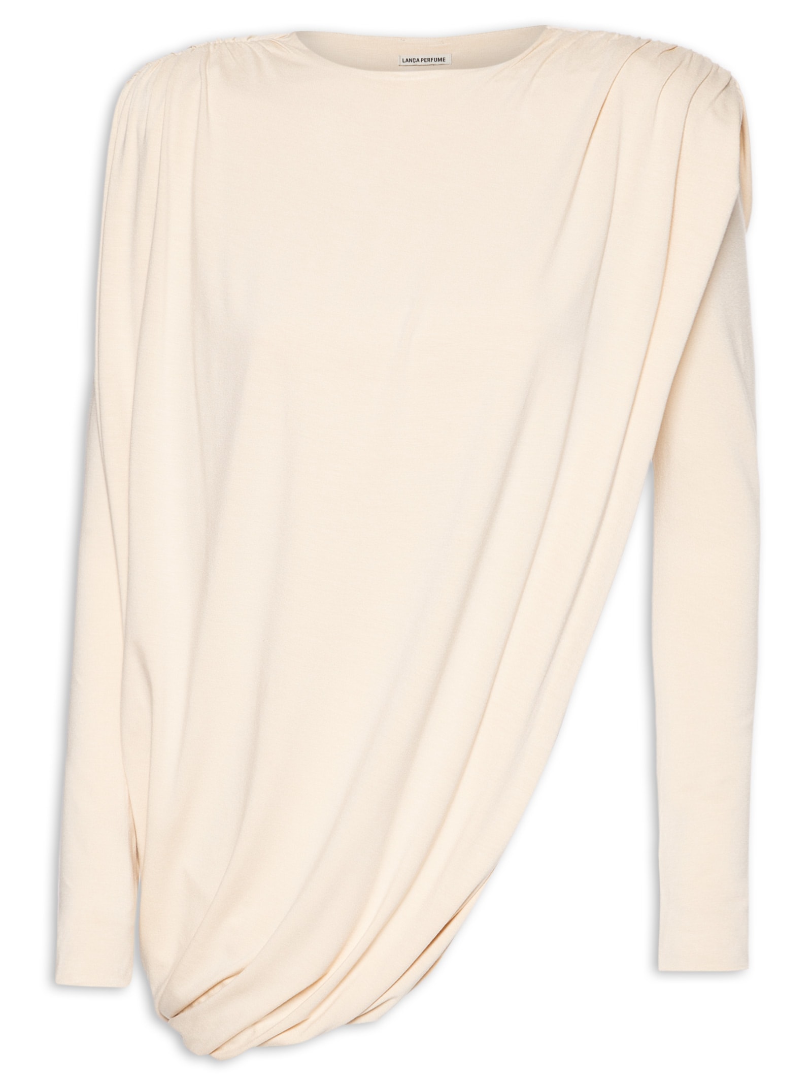 Blusa Feminina Manga Longa Com Franzidos Bege Lança Perfume