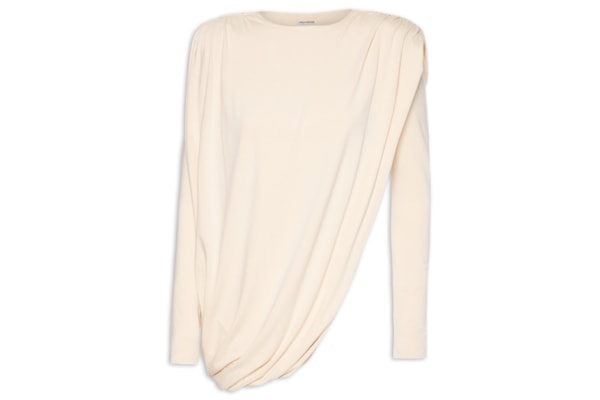 Blusa Feminina Manga Longa Com Franzidos - Bege