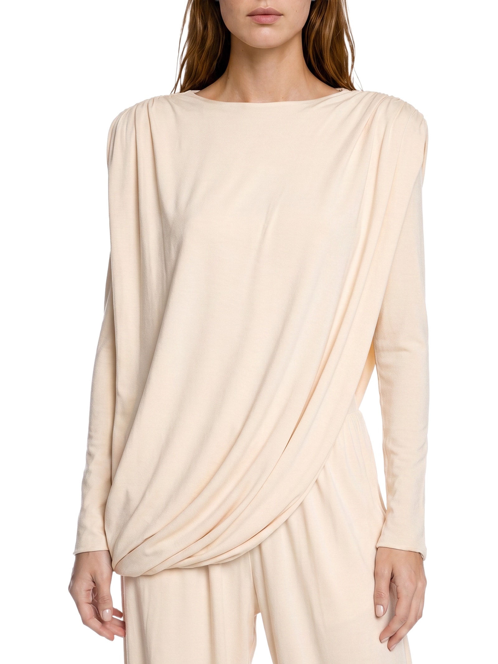 Blusa Feminina Manga Longa Com Franzidos Bege Lança Perfume