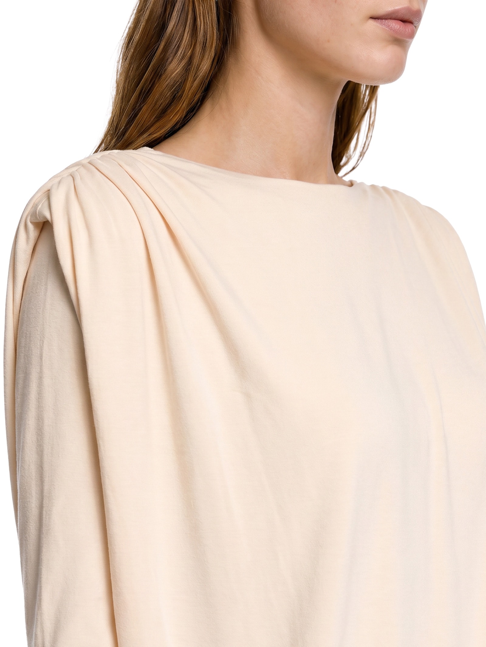 Blusa Feminina Manga Longa Com Franzidos Bege Lança Perfume