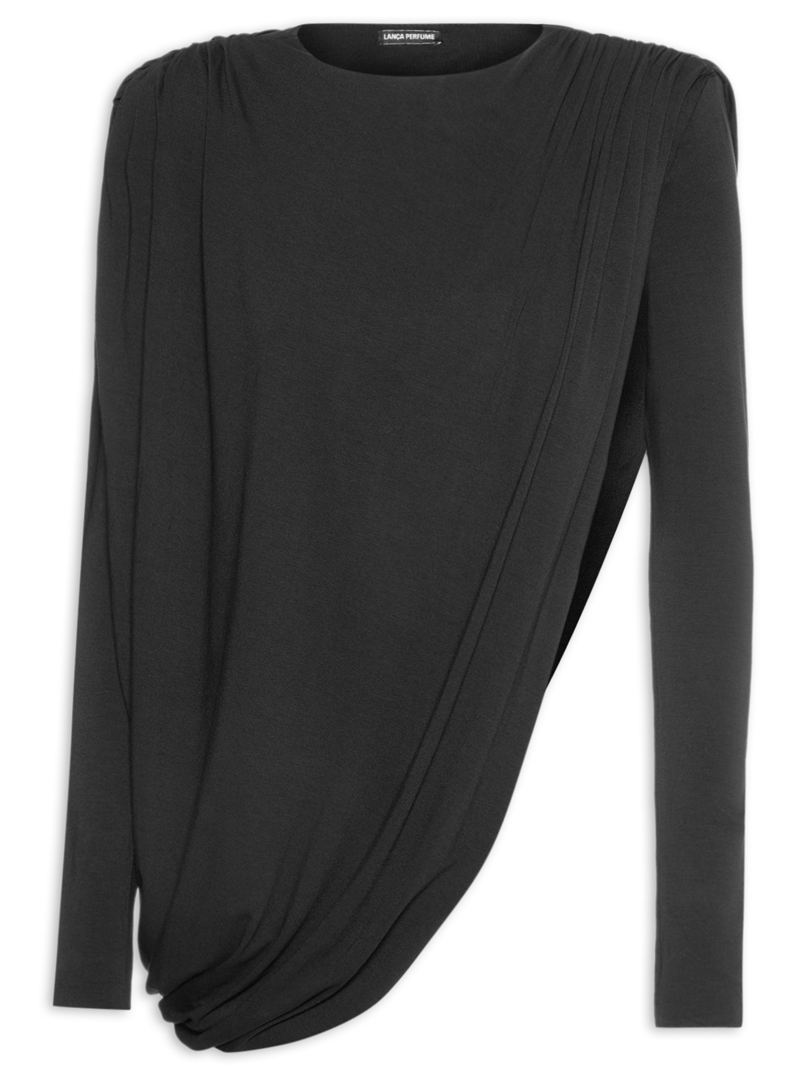 Blusa Feminina Manga Longa Com Franzidos Preto Lança Perfume