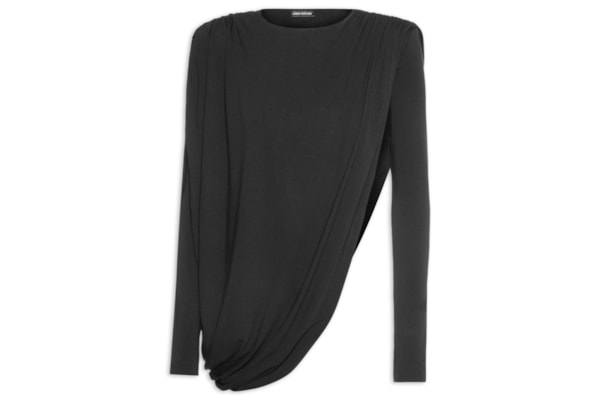 Blusa Feminina Manga Longa Com Franzidos - Preto