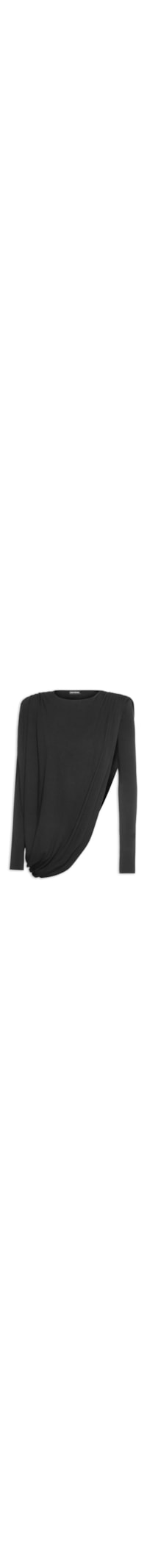 Blusa Feminina Manga Longa Com Franzidos - Preto