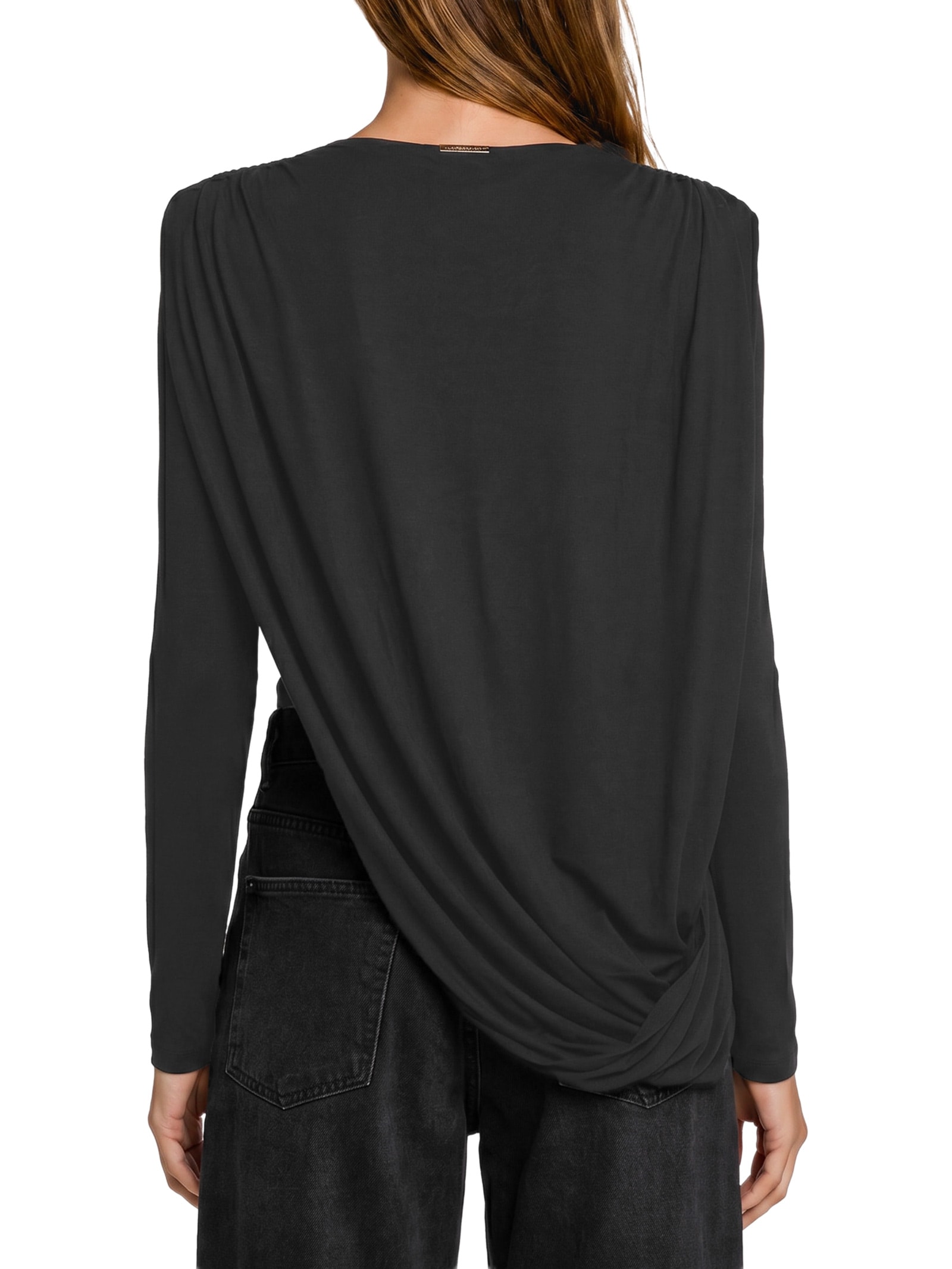 Blusa Feminina Manga Longa Com Franzidos Preto Lança Perfume