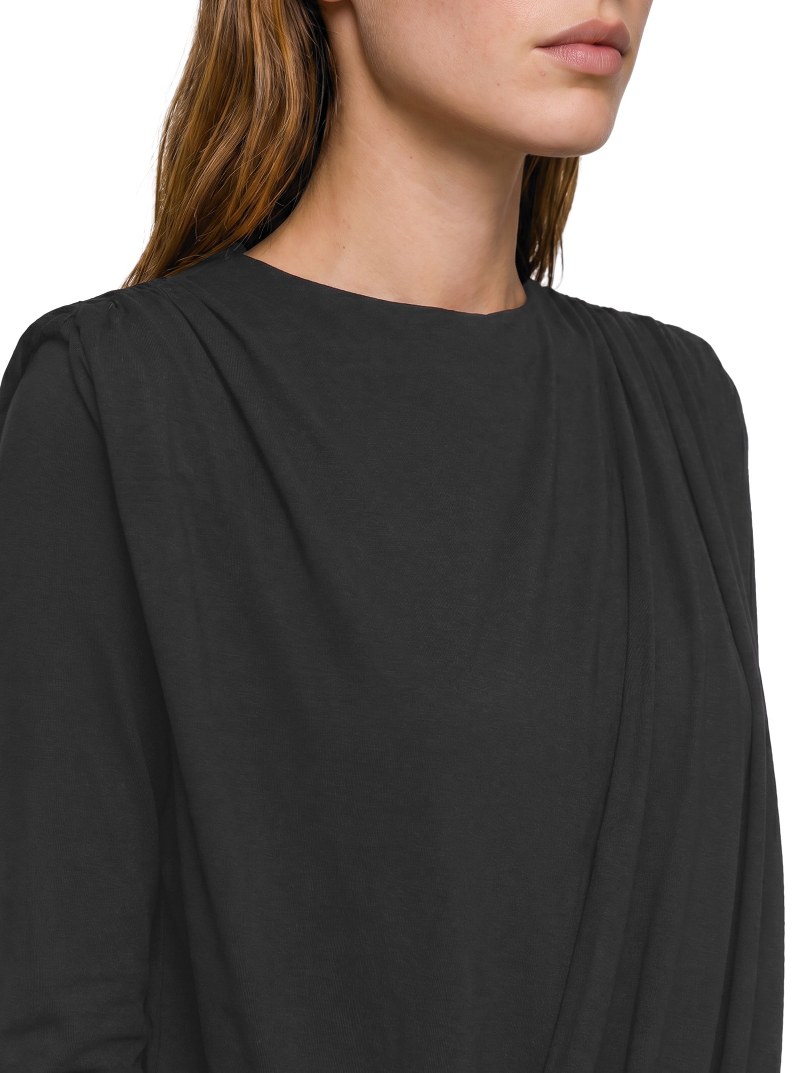 Blusa Feminina Manga Longa Com Franzidos Preto Lança Perfume