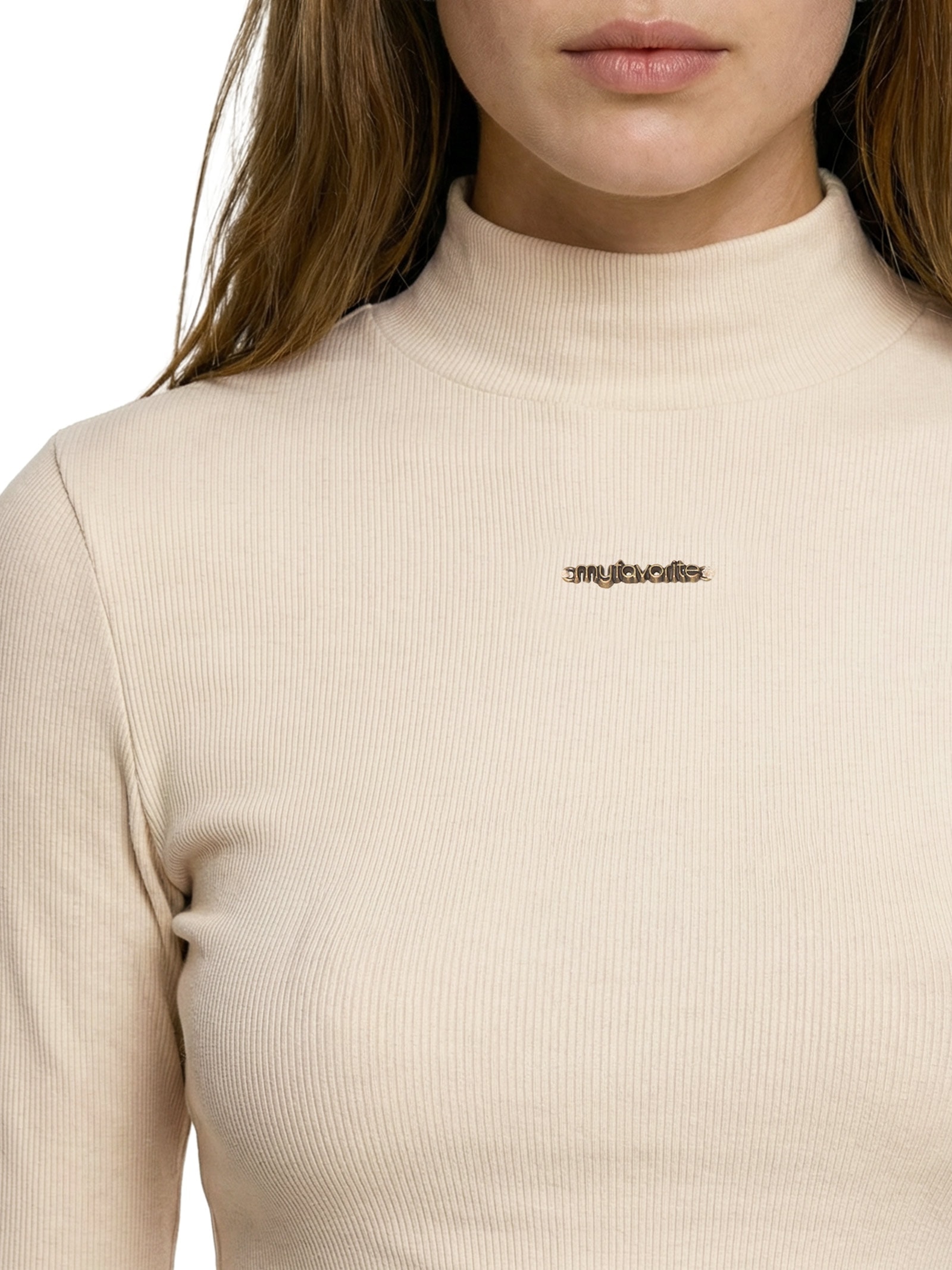 Blusa Feminina Manga Longa Com Gola Bege My Favorite