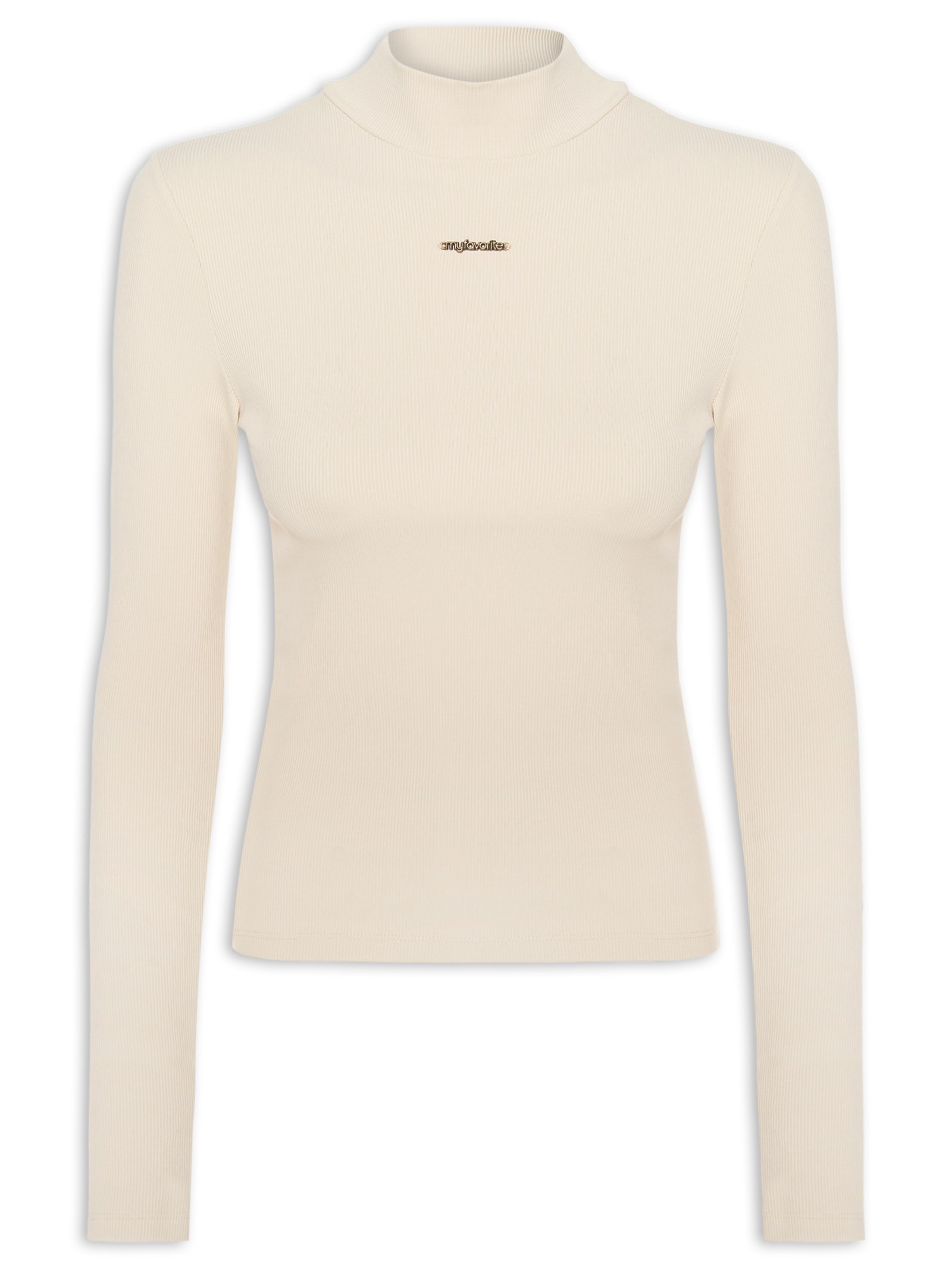 Blusa Feminina Manga Longa Com Gola Bege My Favorite