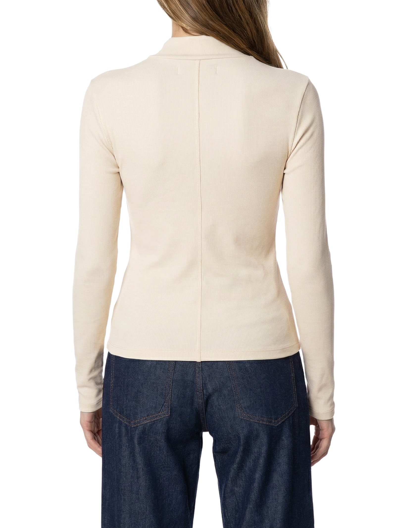 Blusa Feminina Manga Longa Com Gola Bege My Favorite