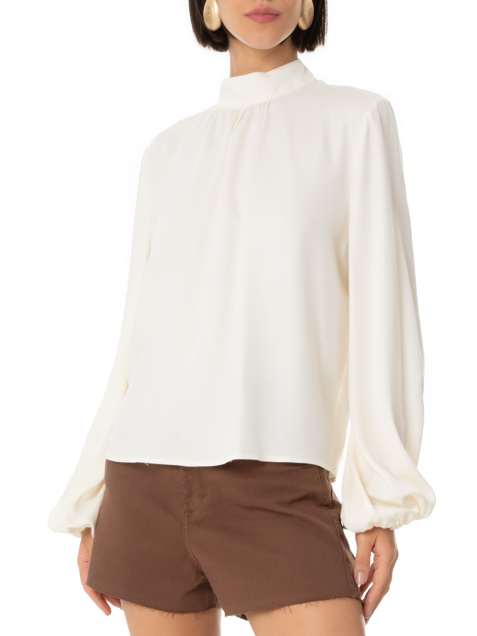 Blusa Feminina Manga Longa com Gola Branco Lança Perfume