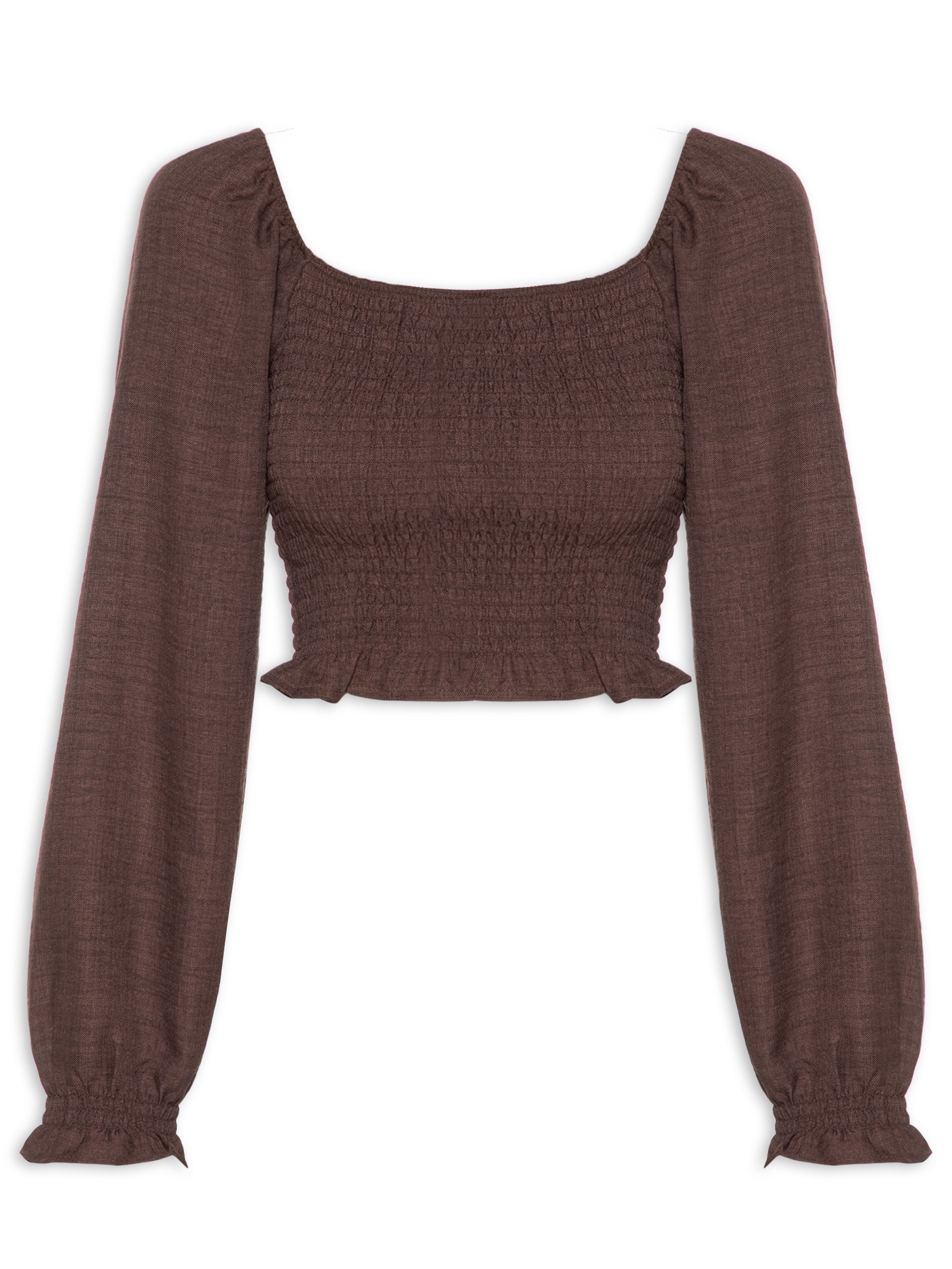 Blusa Feminina Manga Longa Com Lastex Marrom Market 33