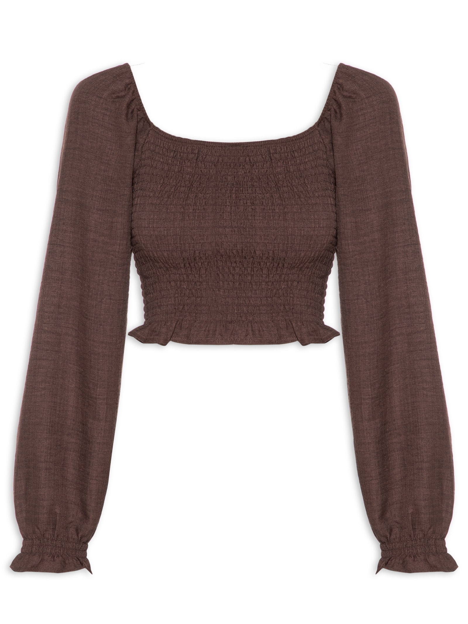 Blusa Feminina Manga Longa Com Lastex Marrom Market 33
