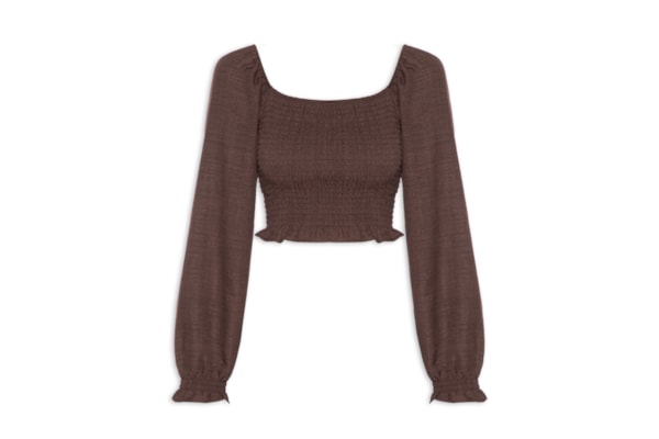 Blusa Feminina Manga Longa Com Lastex - Marrom