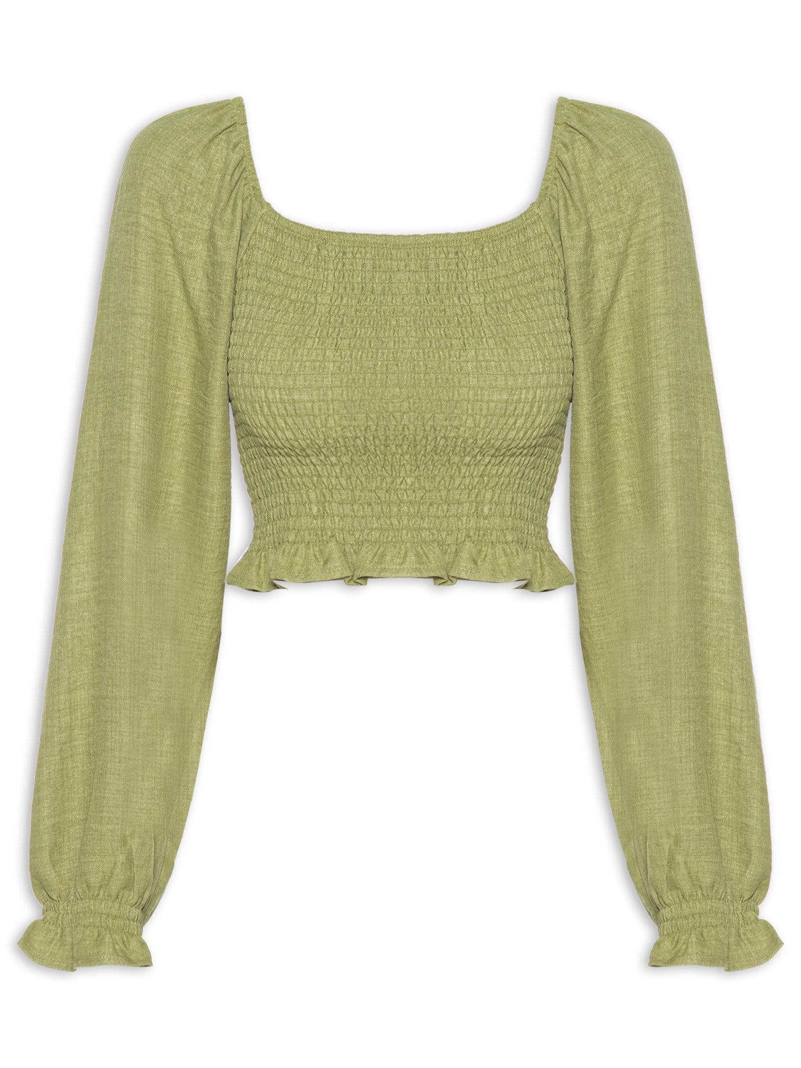 Blusa Feminina Manga Longa Com Lastex Verde Market 33