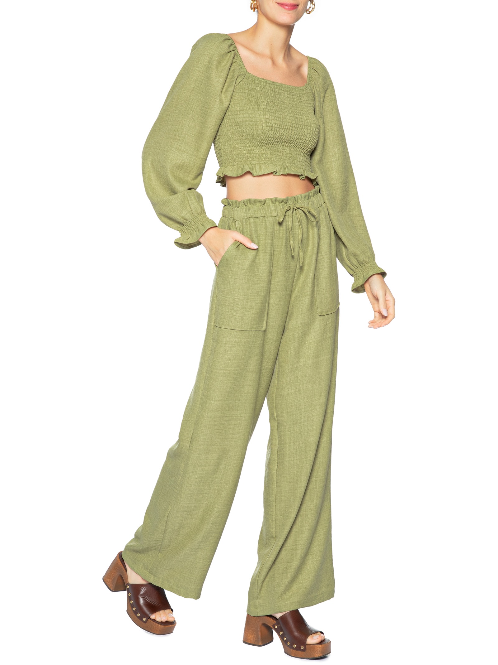 Blusa Feminina Manga Longa Com Lastex Verde Market 33