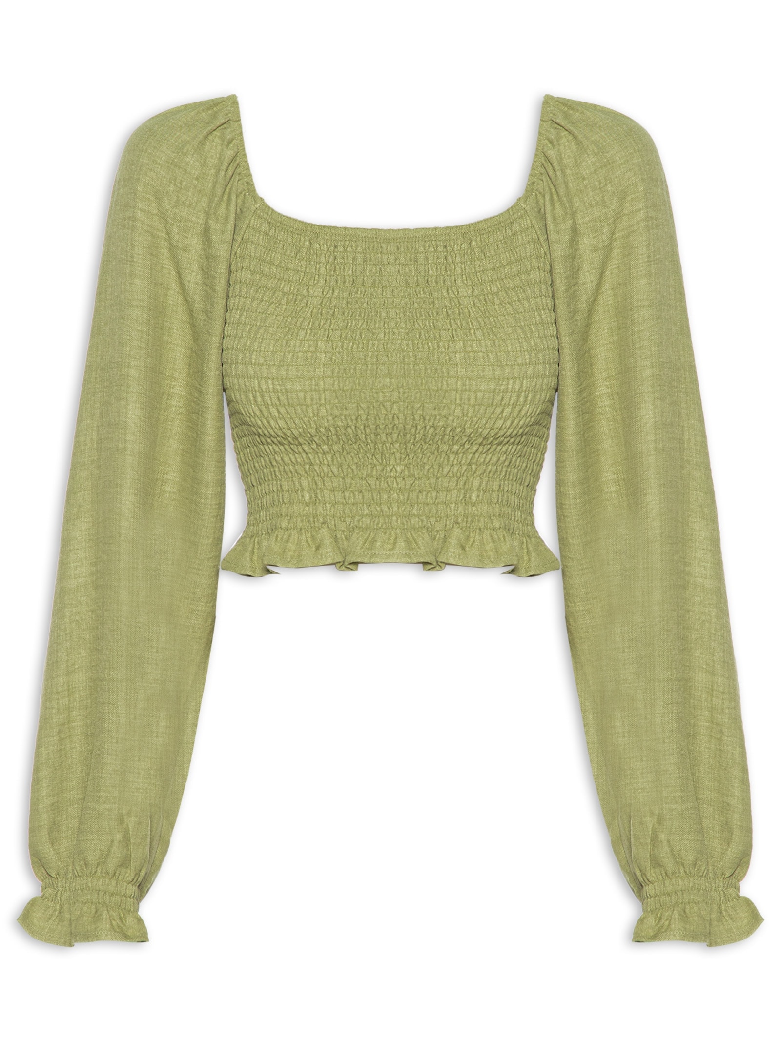 Blusa Feminina Manga Longa Com Lastex Verde Market 33