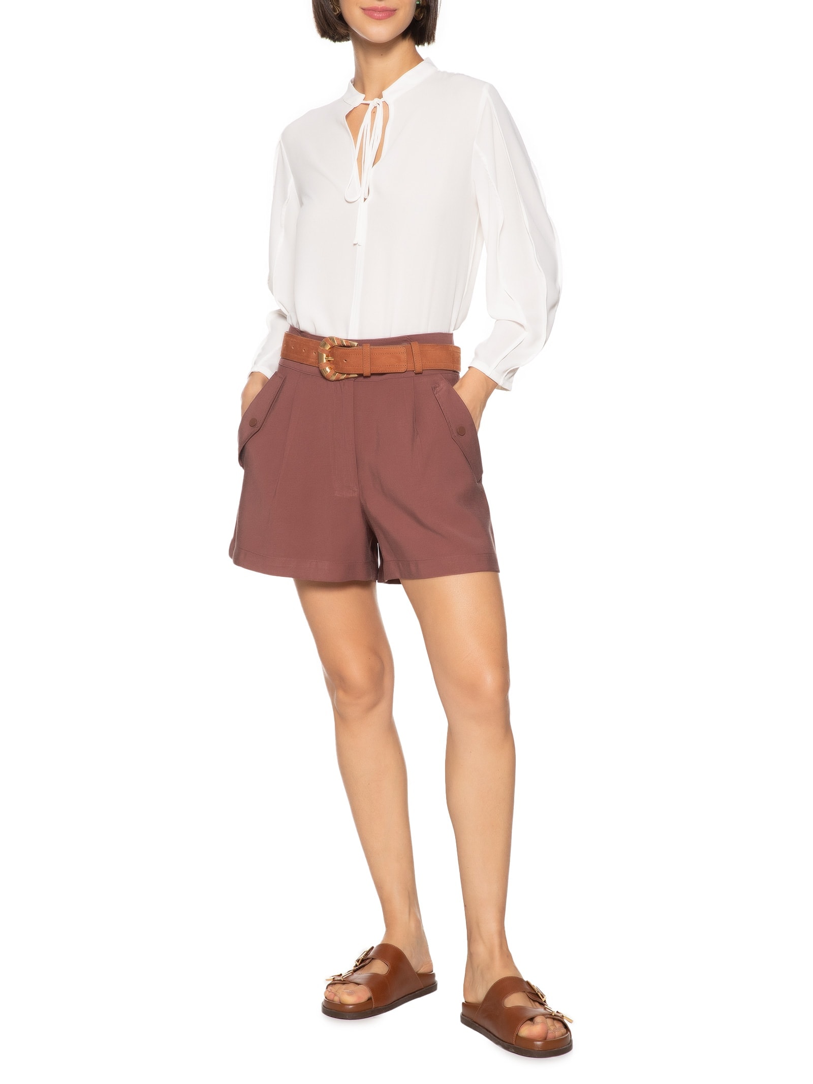 Blusa Feminina Manga Longa com Nervuras Off White Mob