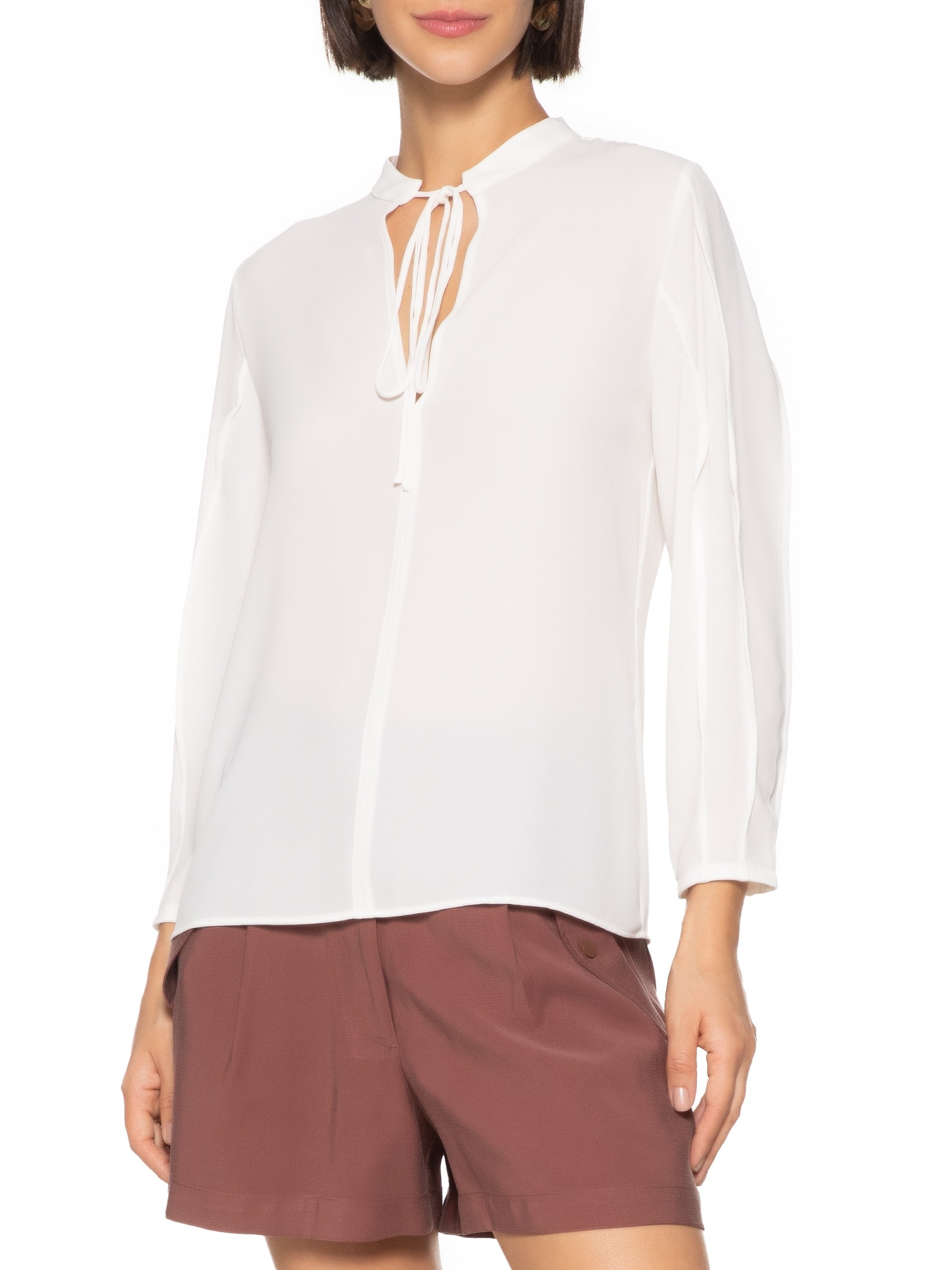 Blusa Feminina Manga Longa com Nervuras Off White Mob
