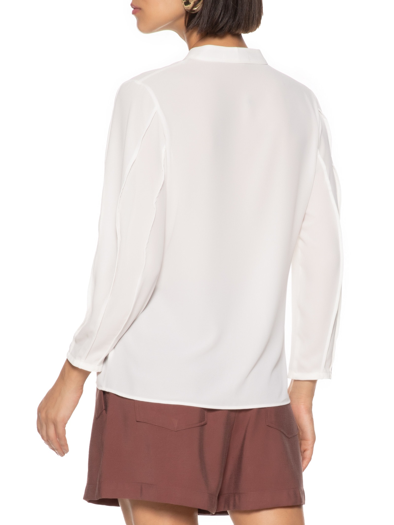 Blusa Feminina Manga Longa com Nervuras Off White Mob