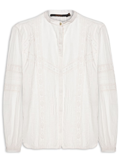 Blusa Feminina Manga Longa Com Pregas E Renda – Branco