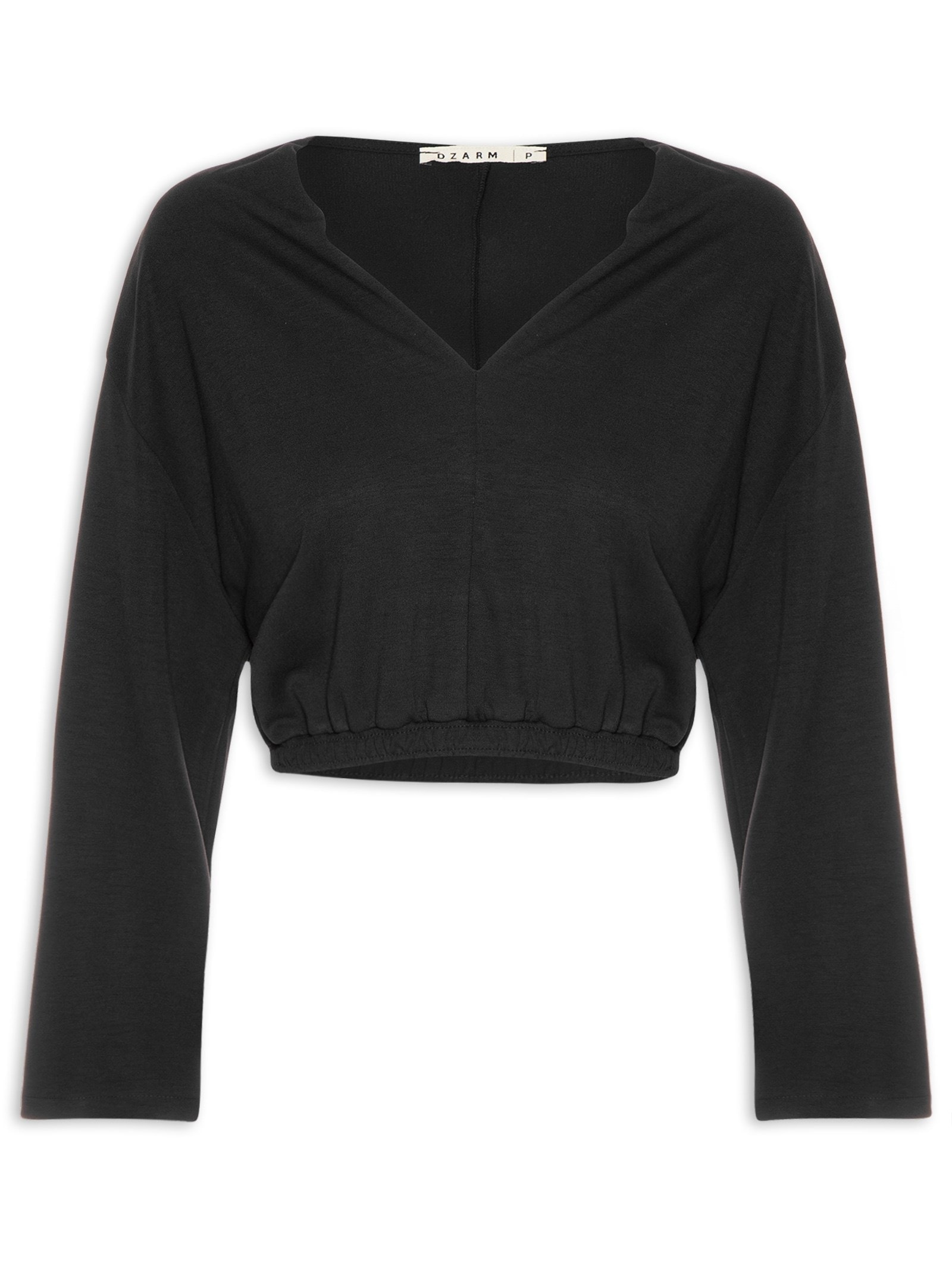 Blusa Feminina Manga Longa Cropped Preto Dzarm