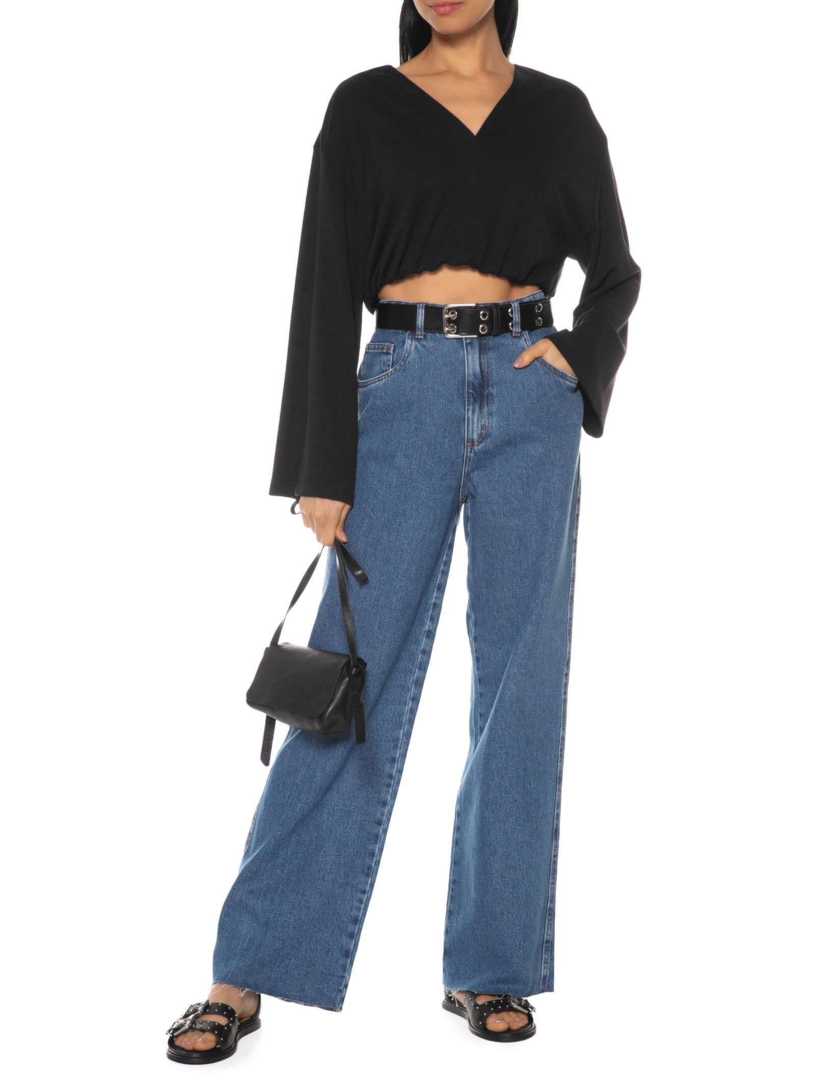 Blusa Feminina Manga Longa Cropped Preto Dzarm