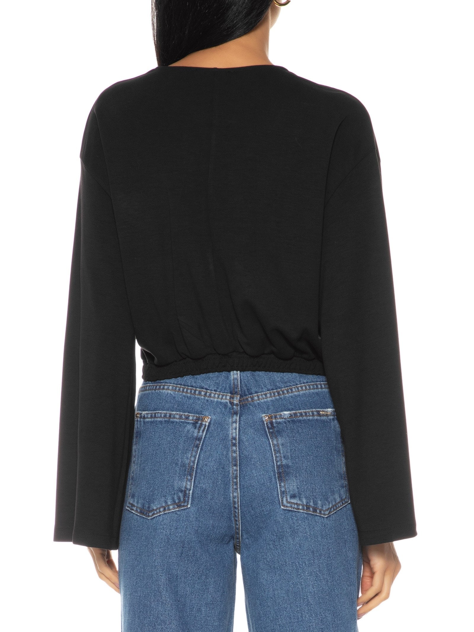 Blusa Feminina Manga Longa Cropped Preto Dzarm
