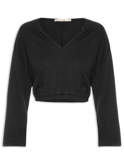 Blusa Feminina Manga Longa Cropped – Preto
