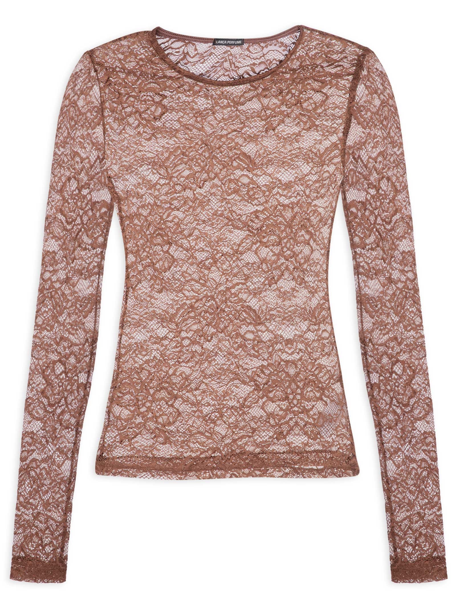 Blusa Feminina Manga Longa De Renda Marrom Lança Perfume