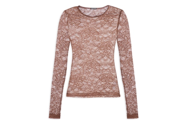 Blusa Feminina Manga Longa De Renda - Marrom