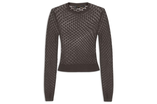 Blusa Feminina Manga Longa de Tricot Furos - Marrom