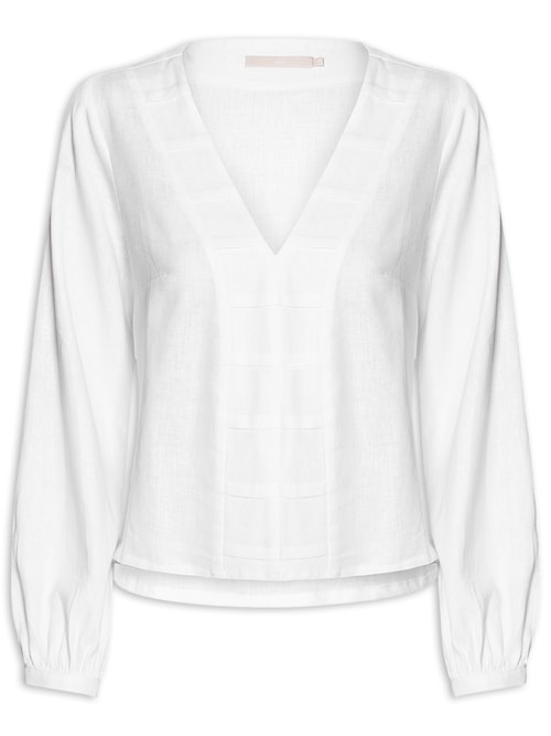 Blusa Feminina Manga Longa Decote Detalhado – Branco