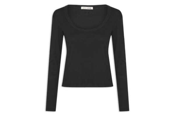 Blusa Feminina Manga Longa Decote Redondo Básica - Preto