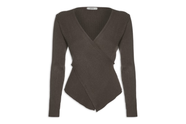 Blusa Feminina Manga Longa Decote Transpassado - Marrom