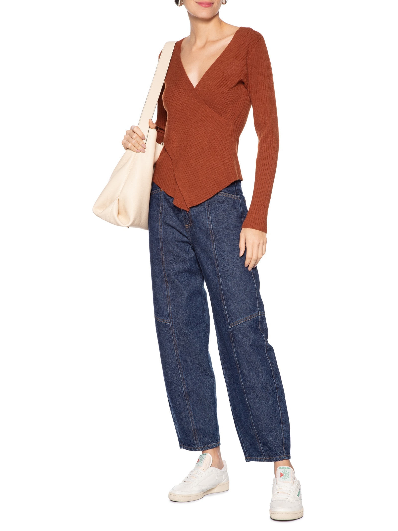 Blusa Feminina Manga Longa Decote Transpassado Marrom Basiq