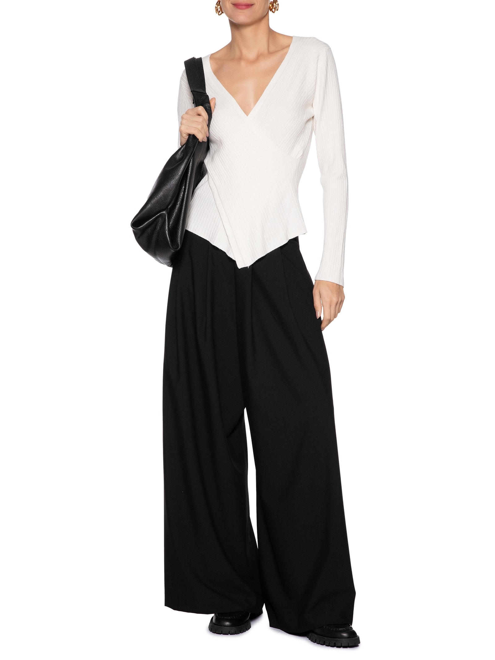 Blusa Feminina Manga Longa Decote Transpassado Off White Basiq