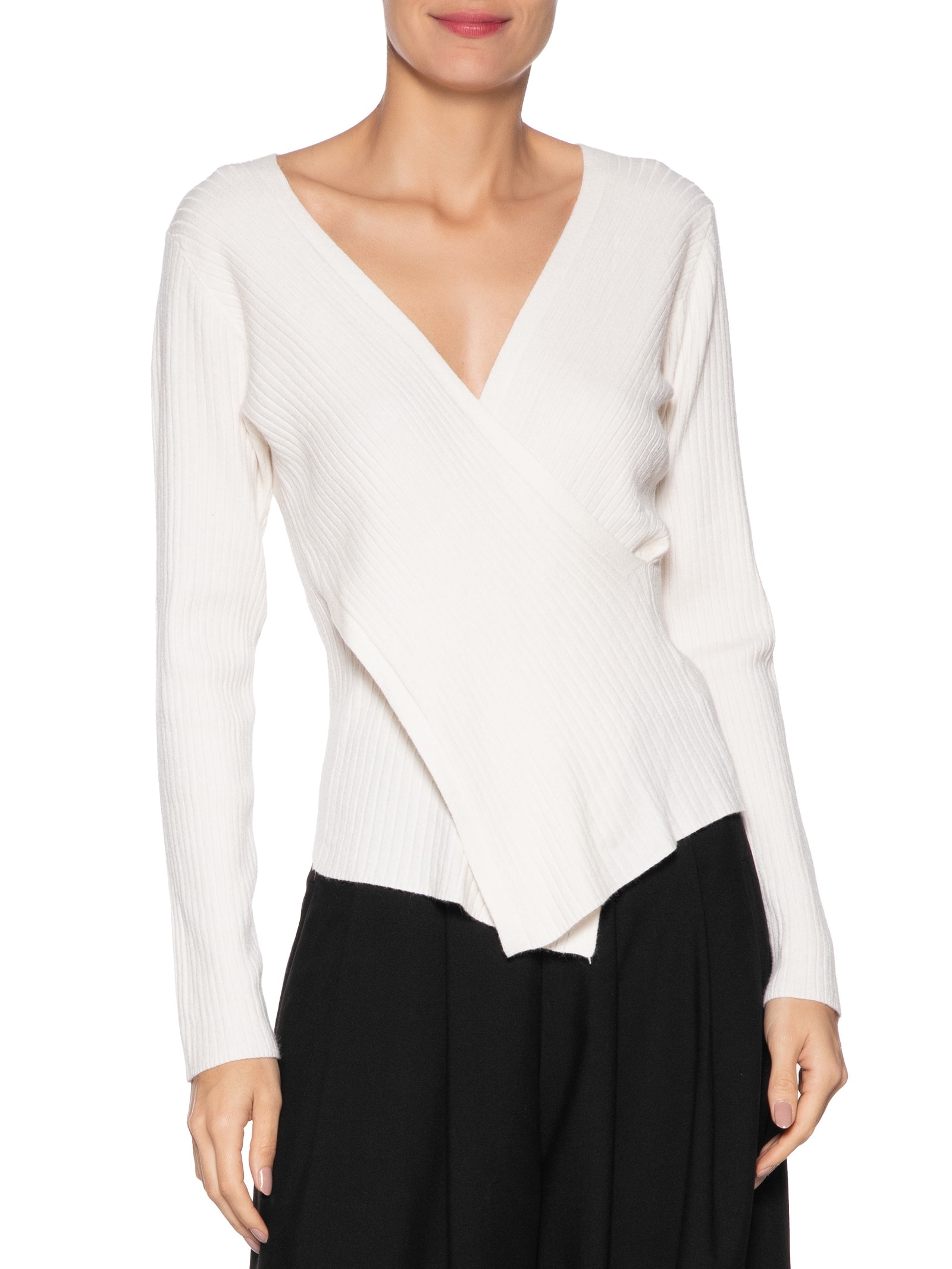 Blusa Feminina Manga Longa Decote Transpassado Off White Basiq