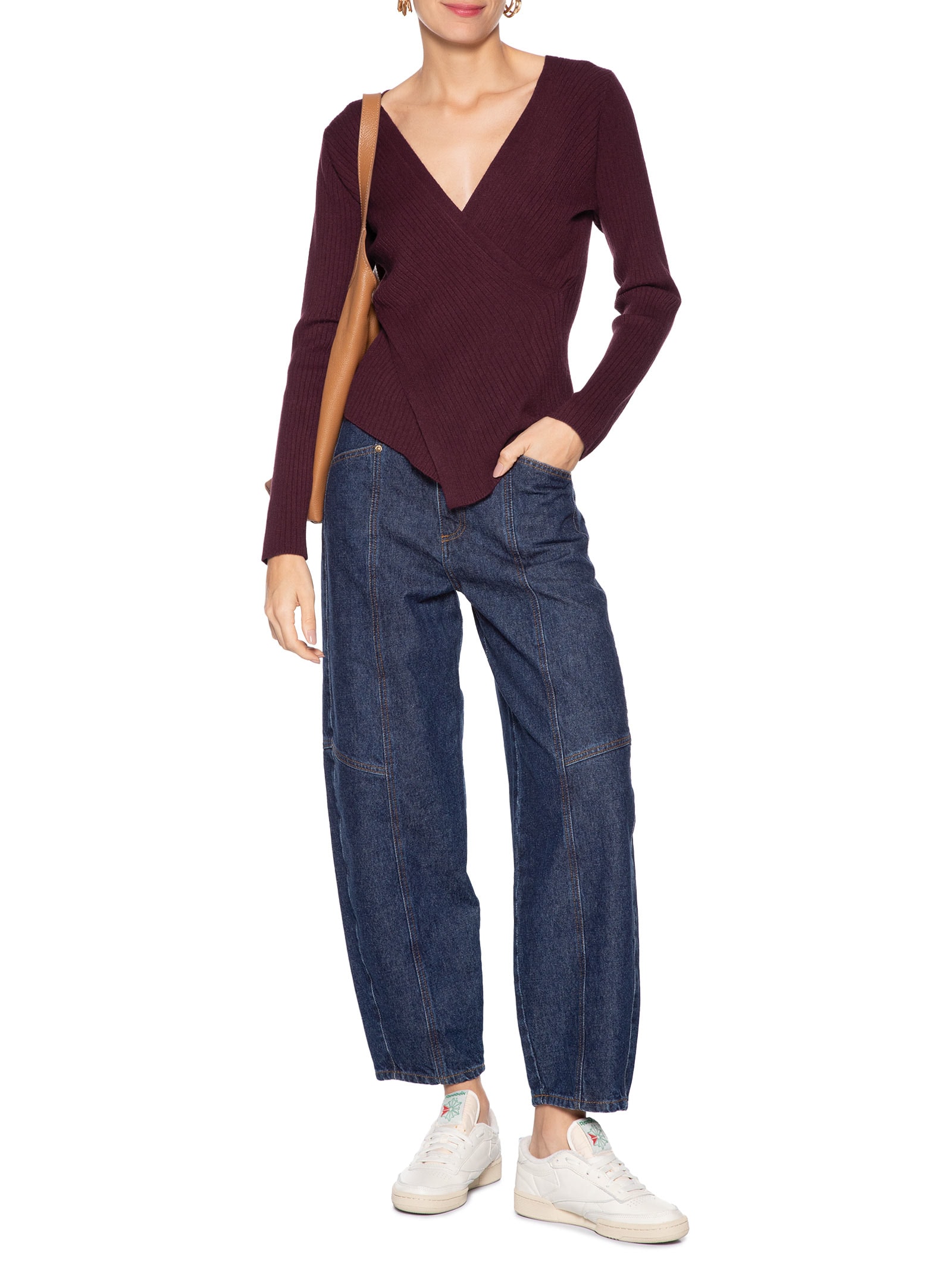 Blusa Feminina Manga Longa Decote Transpassado Vermelho Basiq