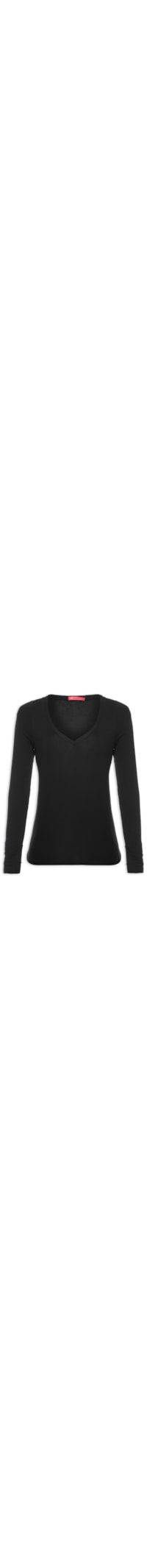 Blusa Feminina Manga Longa Decote V Segunda Pele Em Viscose Levíssima - Preto