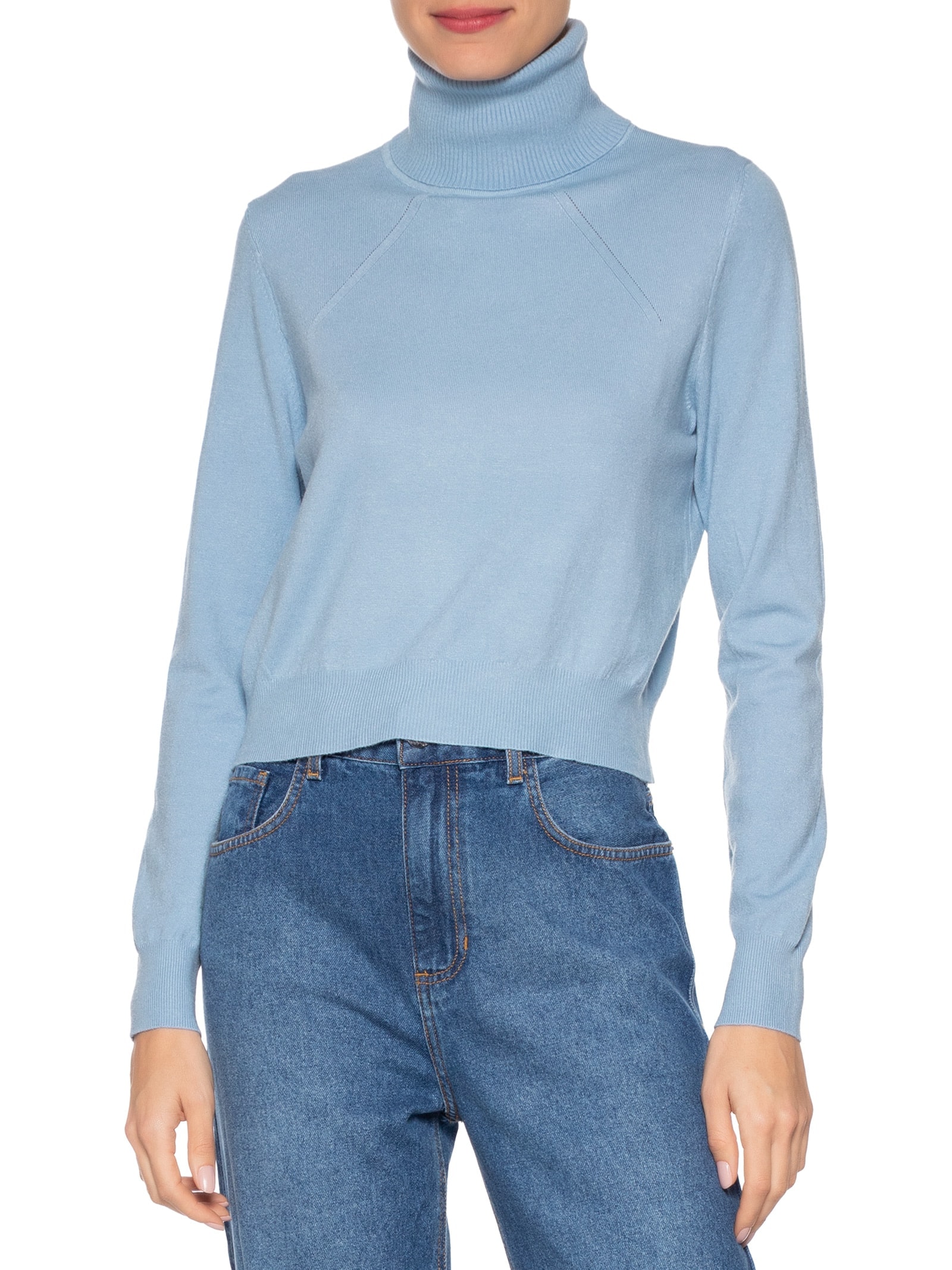 Blusa Feminina Manga Longa E Gola Alta Azul '2Essential