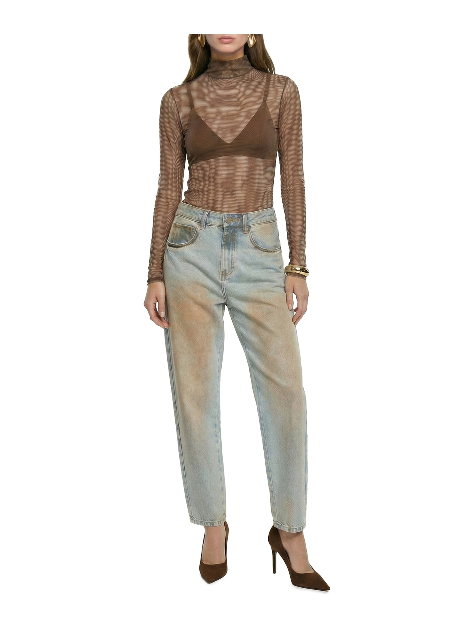 Blusa Feminina Manga Longa e Gola Alta Marrom Lança Perfume