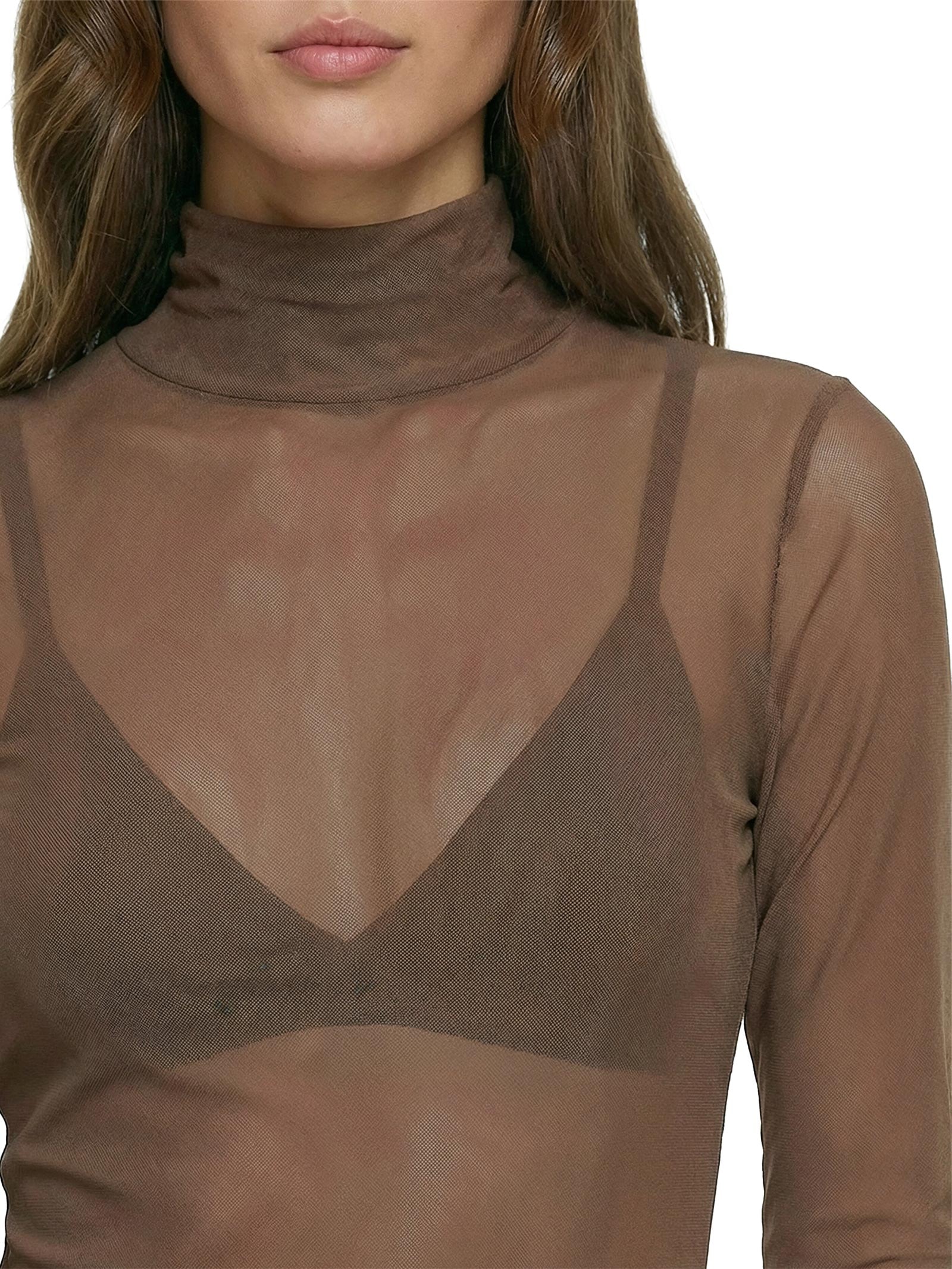 Blusa Feminina Manga Longa e Gola Alta Marrom Lança Perfume