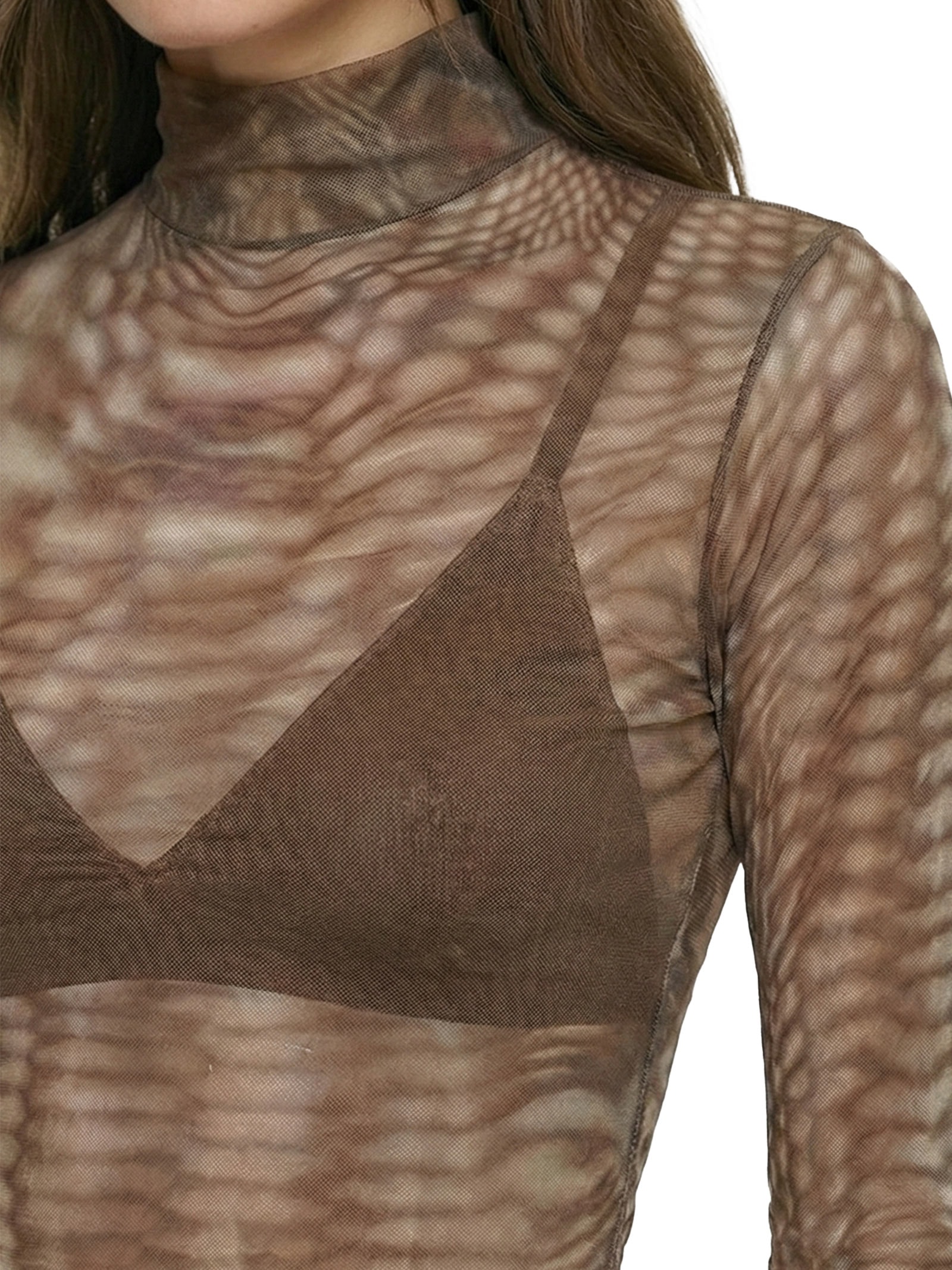 Blusa Feminina Manga Longa e Gola Alta Marrom Lança Perfume