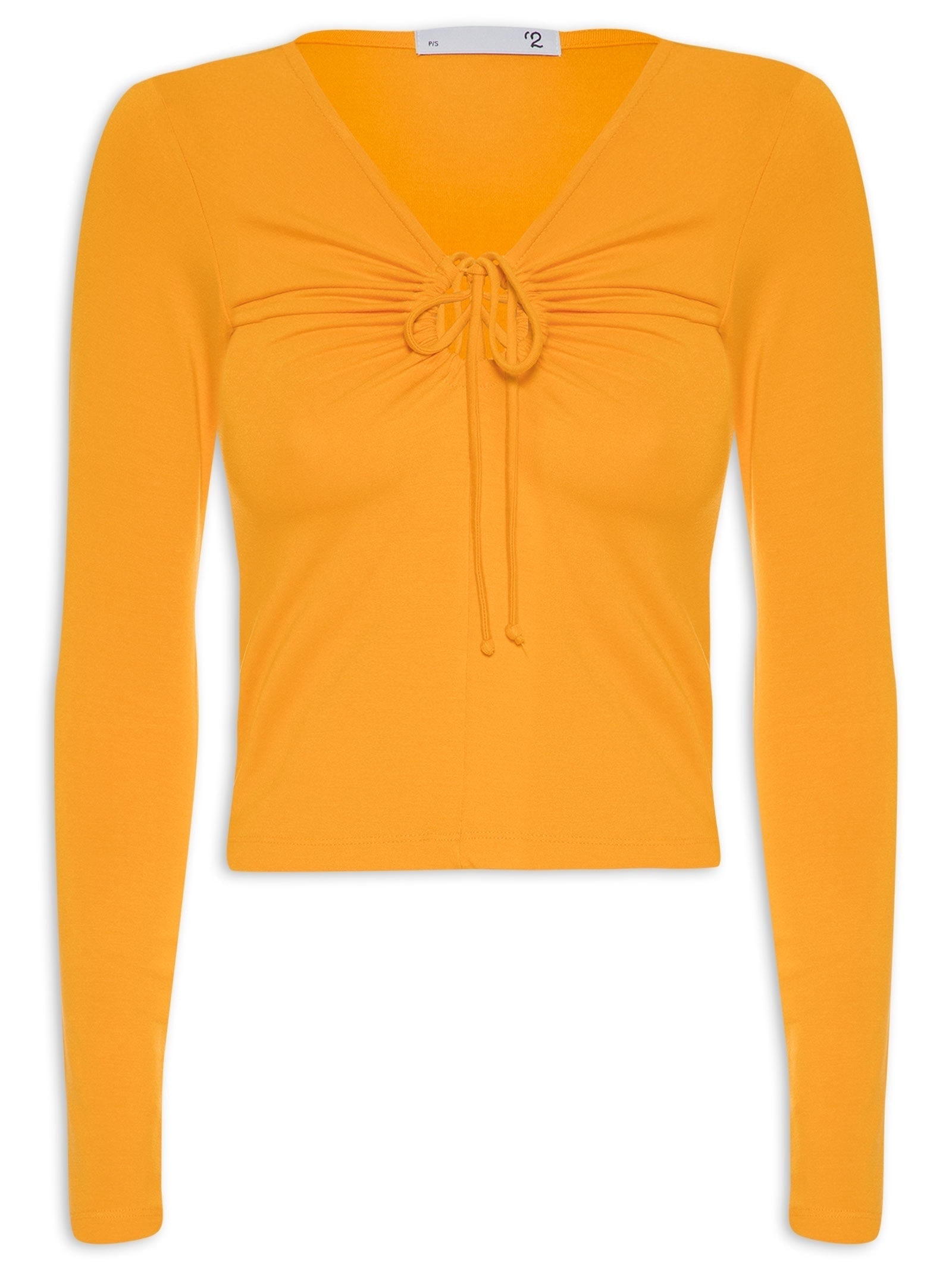 Blusa Feminina Manga Longa Em Malha Franzido Amarelo '2Essential
