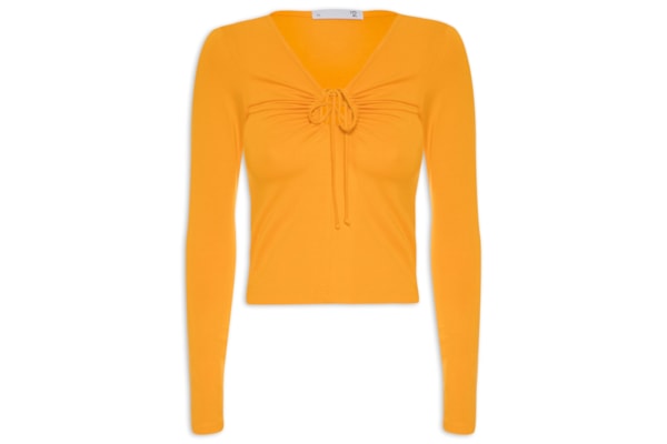 Blusa Feminina Manga Longa Em Malha Franzido - Amarelo