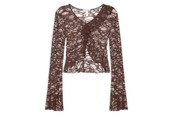 Blusa Feminina Manga Longa Em Renda - Marrom