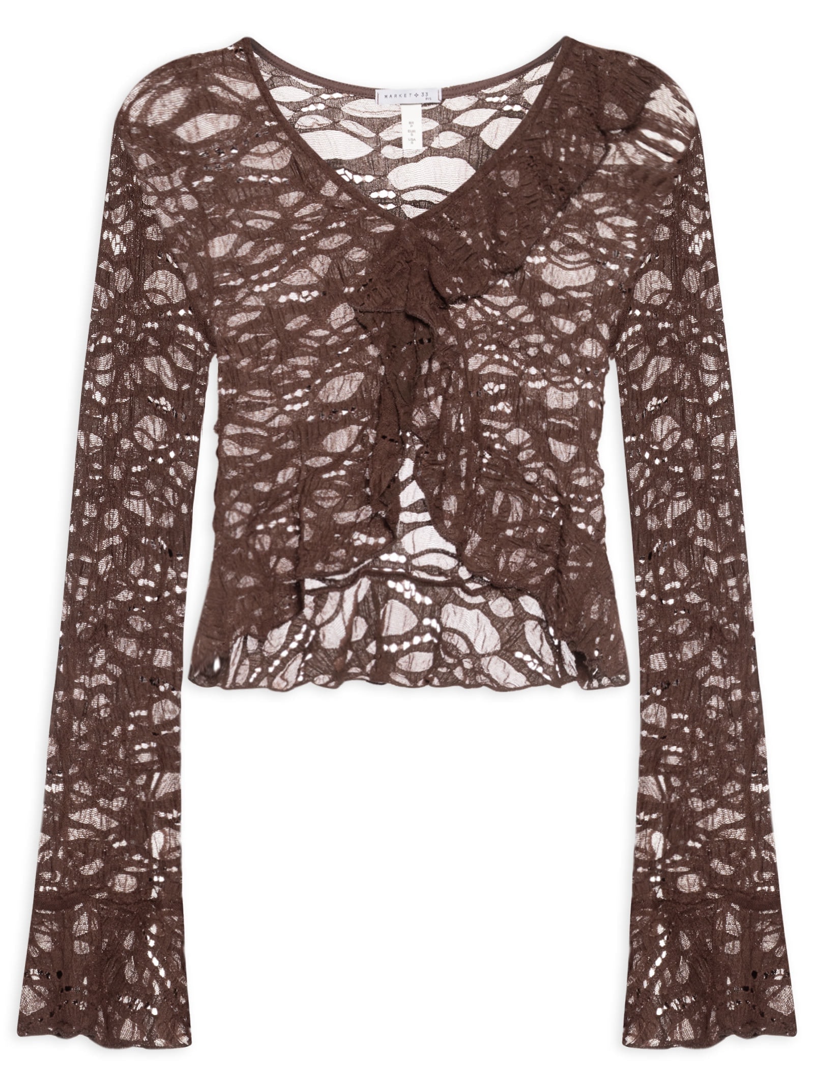 Blusa Feminina Manga Longa Em Renda Marrom Market 33