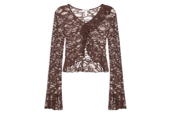 Blusa Feminina Manga Longa Em Renda - Marrom