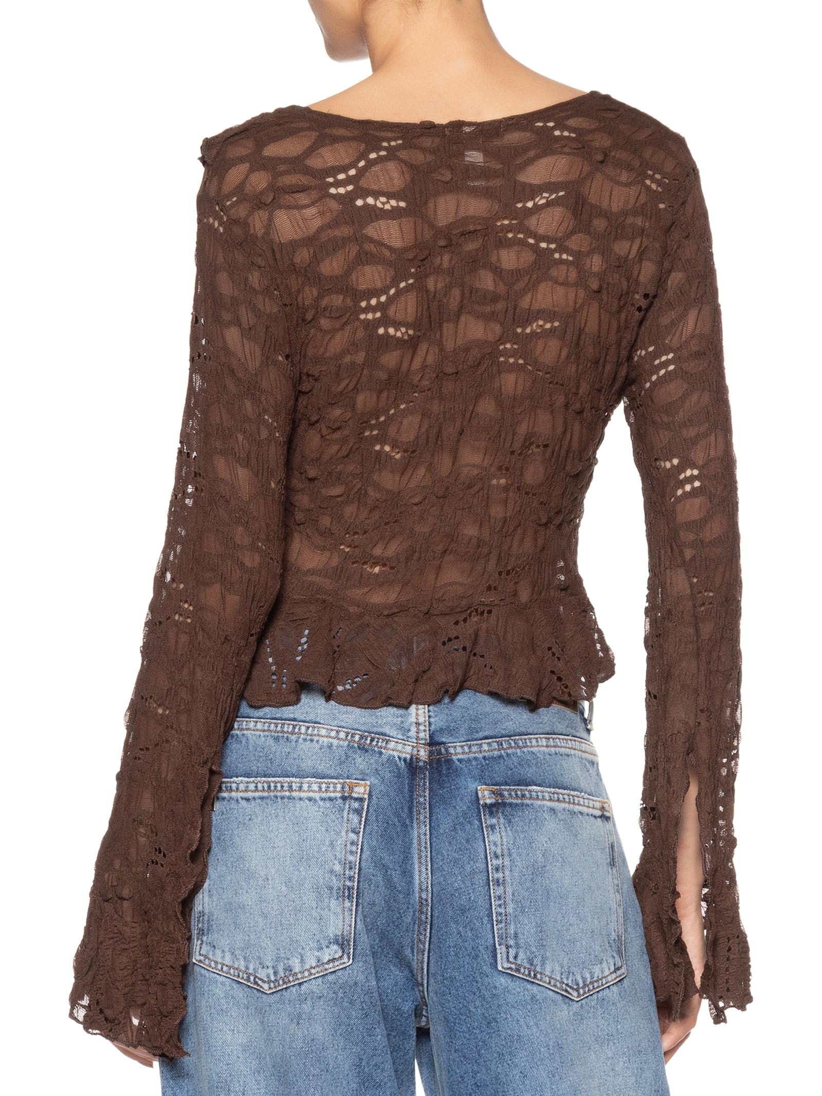 Blusa Feminina Manga Longa Em Renda Marrom Market 33